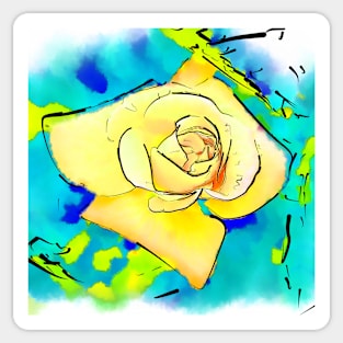 Yellow Rose Bud In Abstract Watercolor Sticker